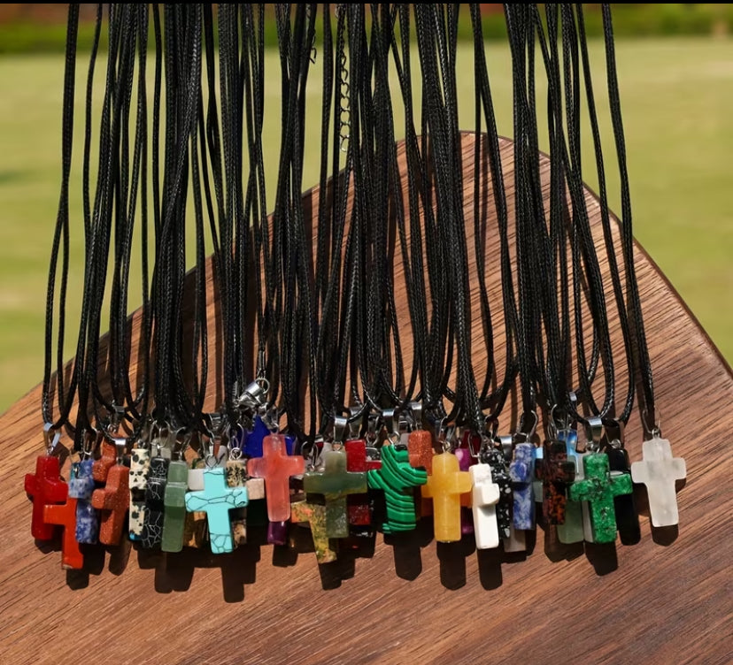 Natural Stone Cross Pendent Necklace